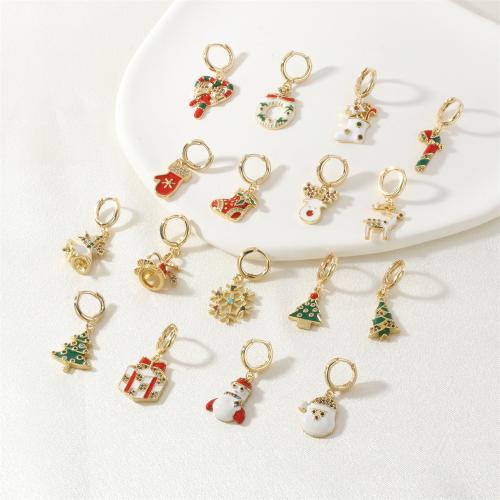 Christmas Earrings, Brass, gold color plated, Christmas Design & fashion jewelry & micro pave cubic zirconia & for woman & enamel 