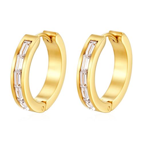 Stainless Steel Huggie Hoop Earring, 304 Stainless Steel, Vacuum Ion Plating, fashion jewelry & micro pave cubic zirconia & for woman 