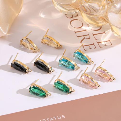 Crystal Earring Stud Component, with Brass, Teardrop, gold color plated, DIY 