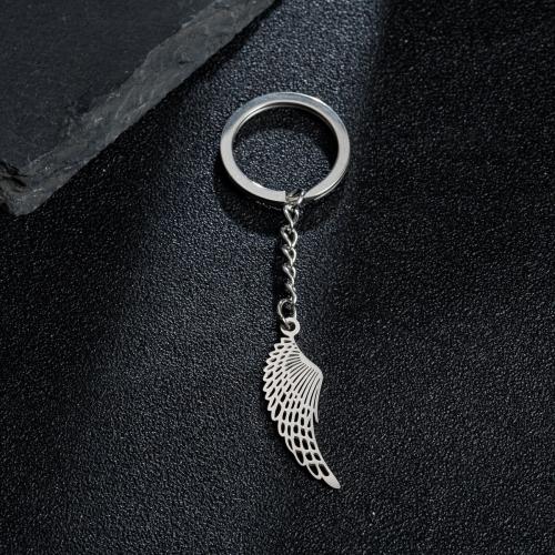 Stainless Steel Key Chain, 304 Stainless Steel, Wing Shape, silver color plated, fashion jewelry 