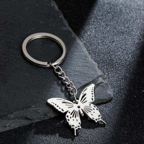 Stainless Steel Key Chain, 304 Stainless Steel, Butterfly, silver color plated, fashion jewelry 