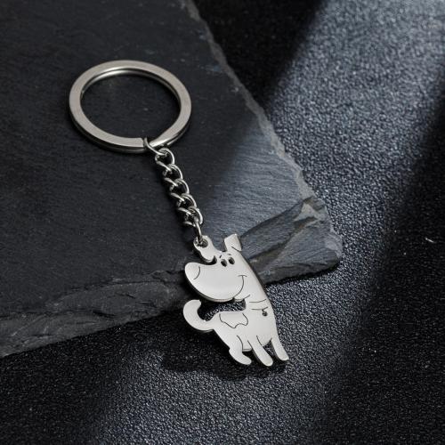 Stainless Steel Key Chain, 304 Stainless Steel, Dog, silver color plated, fashion jewelry 