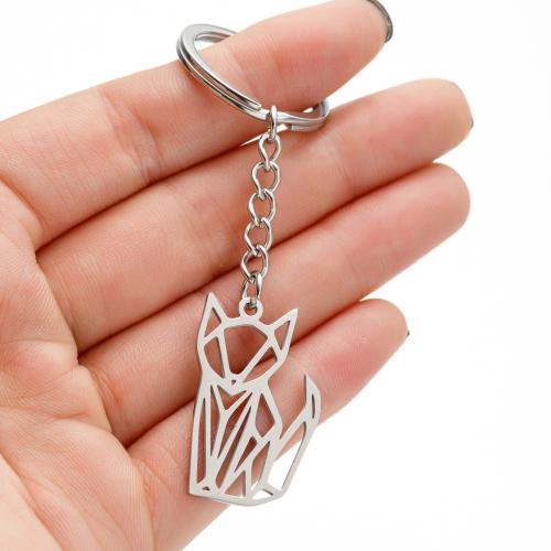 Stainless Steel Key Chain, 304 Stainless Steel, Fox, silver color plated, fashion jewelry 