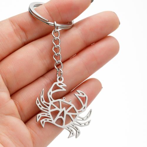 Stainless Steel Key Chain, 304 Stainless Steel, Crab, silver color plated, fashion jewelry 