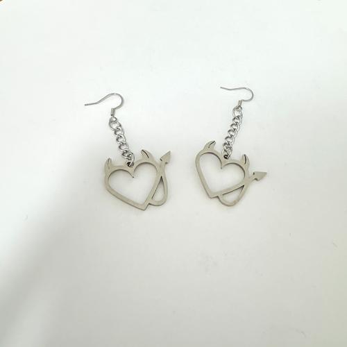 Stainless Steel Drop Earring, 304 Stainless Steel, Heart, plated, for woman 