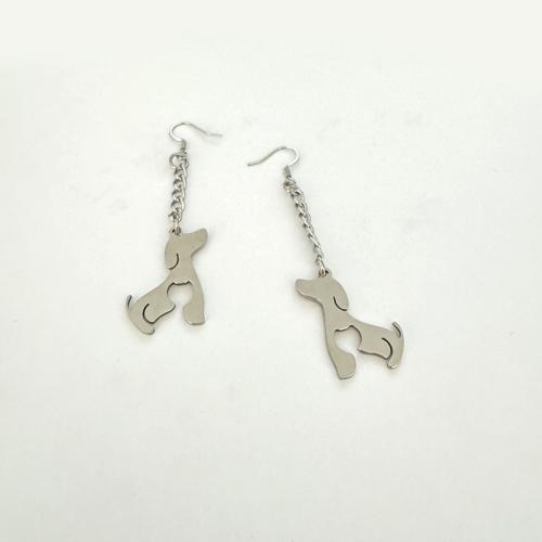 Stainless Steel Drop Earring, 304 Stainless Steel, Dog, plated, for woman 