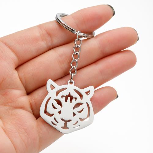 Stainless Steel Key Chain, 304 Stainless Steel, Tiger, plated, for woman 