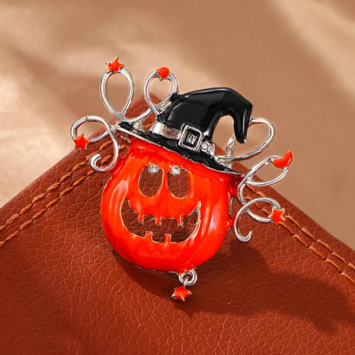 Halloween -Brosche, Zinklegierung, Kürbis, plattiert, Design für Halloween & für Frau & Emaille & mit Strass, orange, verkauft von PC