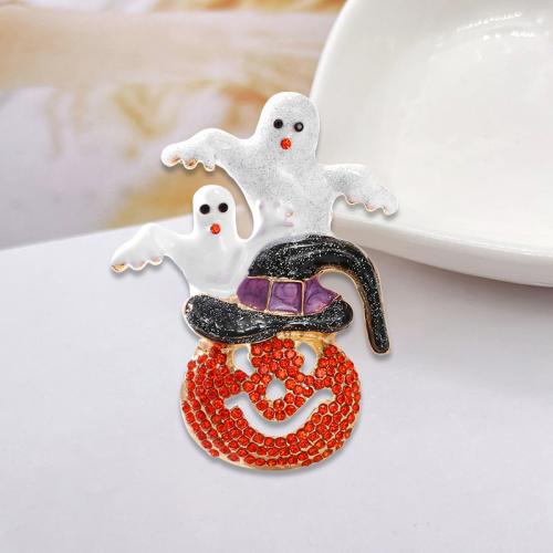 Broche de Halloween, aleación de zinc, Calabaza, chapado, Diseño de Halloween & para mujer & esmalte & con diamantes de imitación, naranja, Vendido por UD