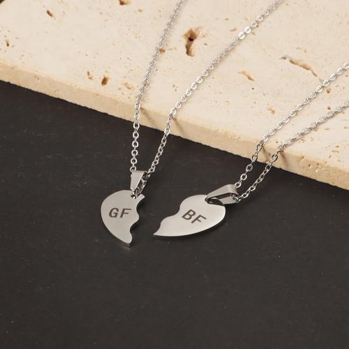 Stainless Steel Jewelry Necklace, 304 Stainless Steel, Heart, silver color plated, for woman 