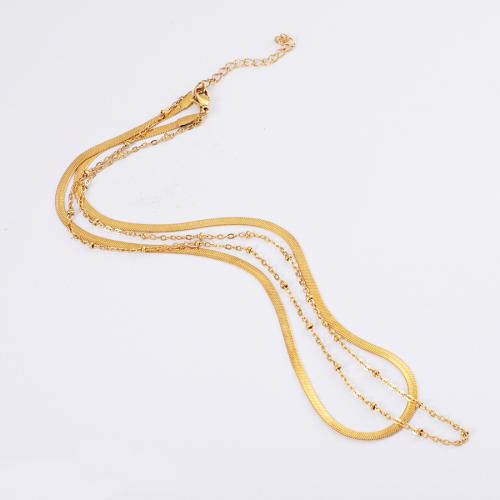 Stainless Steel Jewelry Necklace, 304 Stainless Steel, gold color plated, Double Layer & for woman 