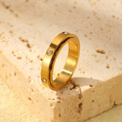 Rhinestone Stainless Steel Finger Ring, 304 Stainless Steel, Round, gold color plated & for woman 