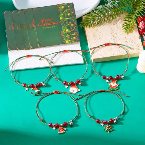 Zinc Alloy Christmas Bracelet, with Wax Cord & Crystal, handmade, Double Layer & Christmas Design multi-colored .09-11.81 Inch [