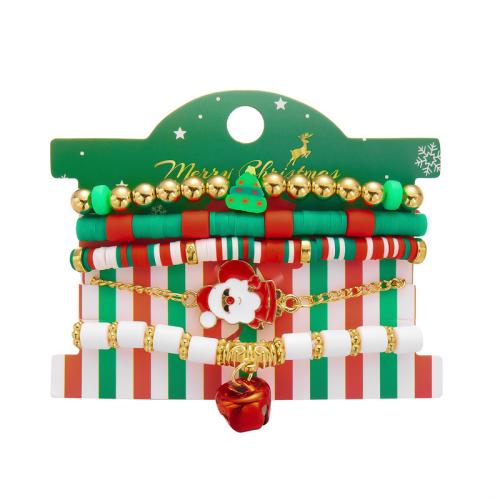 Zinc Alloy Christmas Bracelet, with Polymer Clay & Acrylic, handmade, 5 pieces & Christmas Design multi-colored [