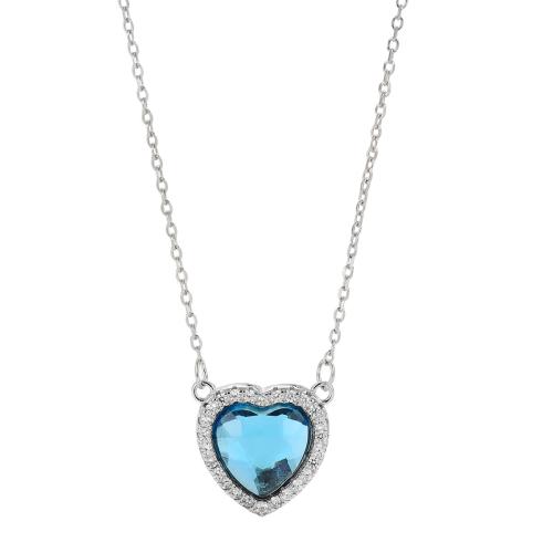 Cubic Zirconia Micro Pave Sterling Silver Necklace, 925 Sterling Silver, with Glass, with 5CM extender chain, Heart, micro pave cubic zirconia & for woman, silver color Approx 40 cm 