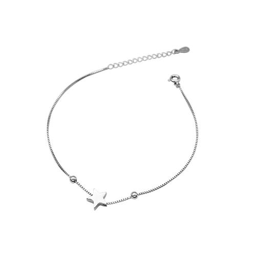 Tobillera de joyería de moda, plata de ley 925, con 3CM extender cadena, Estrella, para mujer, plateado, longitud:aproximado 19 cm, Vendido por UD