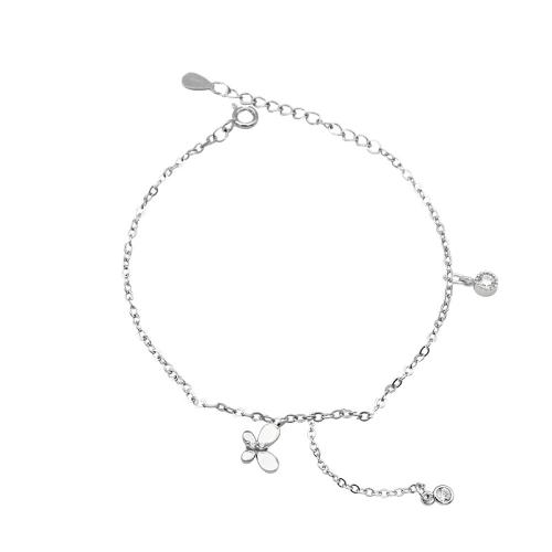 Tobillera de joyería de moda, plata de ley 925, con 3CM extender cadena, Mariposa, micro arcilla de zirconia cúbica & para mujer, plateado, longitud:aproximado 22 cm, Vendido por UD