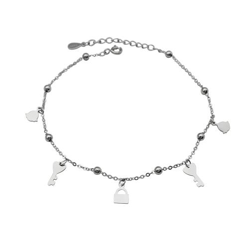 Tobillera de joyería de moda, plata de ley 925, con 3CM extender cadena, para mujer, plateado, longitud:aproximado 20 cm, Vendido por UD