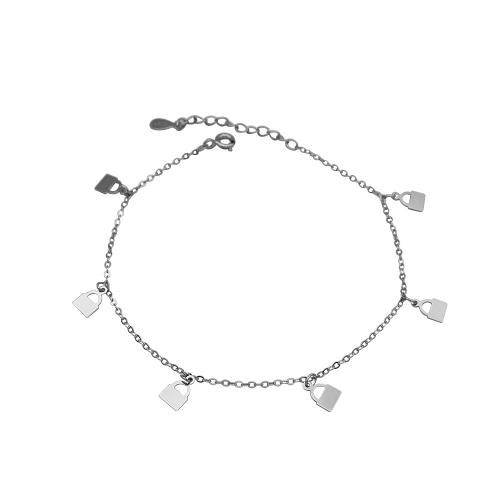 Tobillera de joyería de moda, plata de ley 925, con 3CM extender cadena, Cierradura, para mujer, plateado, longitud:aproximado 19 cm, Vendido por UD