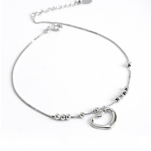 Tobillera de joyería de moda, plata de ley 925, con 3CM extender cadena, Corazón, para mujer, plateado, longitud:aproximado 20 cm, Vendido por UD