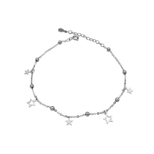 Mode Schmuck Fußkettchen, 925 Sterling Silber, mit Verlängerungskettchen von 3CM, Stern, für Frau, Silberfarbe, Länge:ca. 20 cm, verkauft von PC