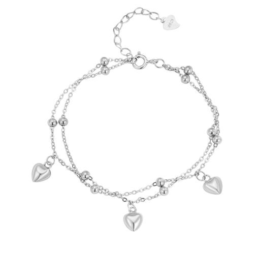 Sterling Silver Bracelets, 925 Sterling Silver, with 3CM extender chain, Heart, for woman Approx 15.5 cm 