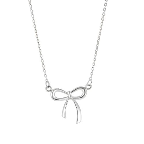 Sterling Silver Jewelry Necklace, 925 Sterling Silver, with 5CM extender chain, Bowknot, for woman, silver color Approx 40 cm 