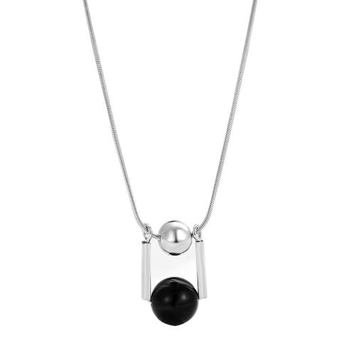 Sterling Silver Jewelry Necklace, 925 Sterling Silver, with Black Agate, with 5CM extender chain, for woman, silver color Approx 40 cm 