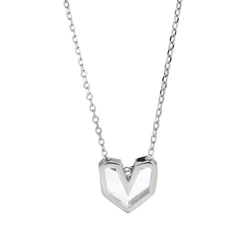 Sterling Silver Jewelry Necklace, 925 Sterling Silver, with 5CM extender chain, Heart, for woman, silver color Approx 40 cm 