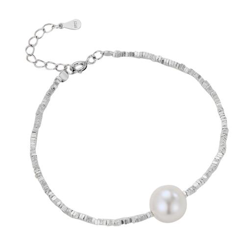 Sterling Silver Bracelets, 925 Sterling Silver, with Plastic Pearl, with 3CM extender chain, for woman Approx 16 cm 