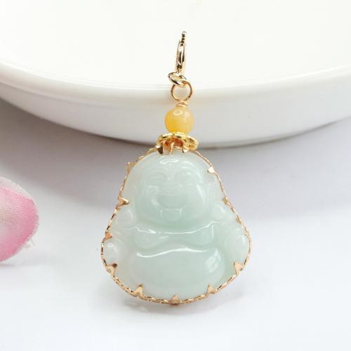 Jadite Anhänger, Jadeit, mit Messing, Buddha, DIY, Grade A, 19.6x19.5mm, verkauft von PC