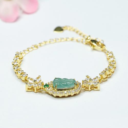 Zinc Alloy Bracelet, with Jadeite, Leaf, folk style & for woman & with rhinestone Approx 6-8 Inch [