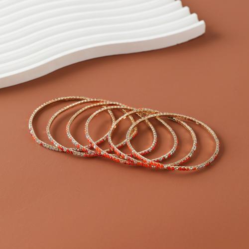 Zinc Alloy Rhinestone Bracelets, 6 pieces & fashion jewelry & for woman & with rhinestone, orange, diameter 7cm 