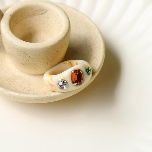 Resin Finger Ring, fashion jewelry & for woman & epoxy gel & with rhinestone Inner Approx 18mm 