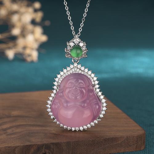 Zirkonia Mikro pflastern Messinghalsketten, Messing, mit Synthetische Jade, Modeschmuck & Micro pave Zirkonia & für Frau, Länge:ca. 45 cm, verkauft von PC