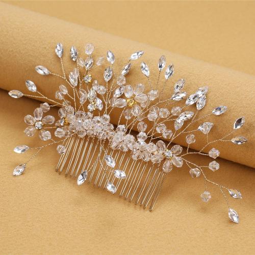 Decorative Hair Combs, Iron, with brass wire & Crystal, fashion jewelry & for woman 