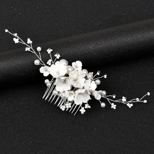 Decorative Hair Combs, Plastic Pearl, with brass wire & Porcelain, fashion jewelry & for woman 