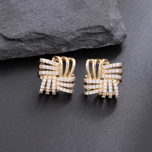 Rhinestone Brass Stud Earring, gold color plated, fashion jewelry & for woman & with rhinestone, golden 