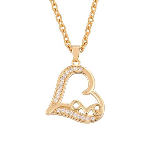 Collier en laiton cubique Zircon Micro Pave, avec 6cm chaînes de rallonge, coeur, bijoux de mode & pavé de micro zircon & pour femme, doré Environ 41 cm, Vendu par PC