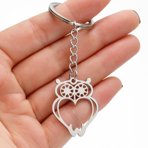 Stainless Steel Key Chain, 304 Stainless Steel, Owl, silver color plated, fashion jewelry 