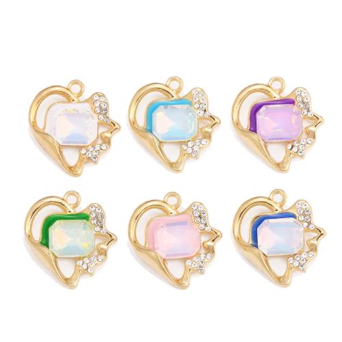 Zinc Alloy Rhinestone Pendants, Heart, gold color plated, DIY & with rhinestone [