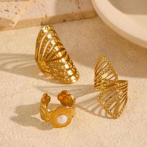 Stainless Steel Finger Ring, 304 Stainless Steel, with Resin, gold color plated & for woman 