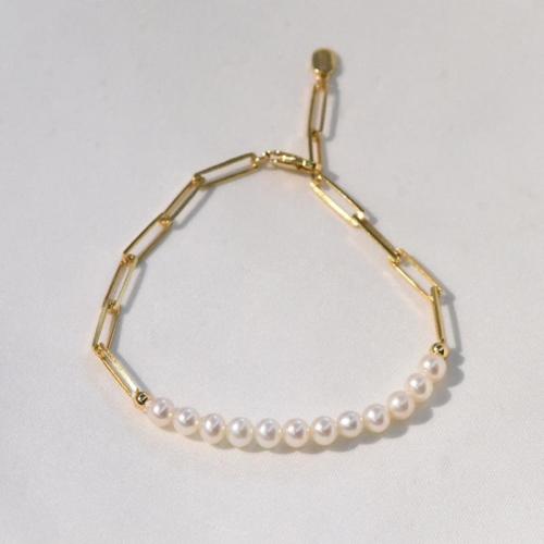 Cultured Freshwater Pearl Brass Bracelet, with Brass, fashion jewelry cm 