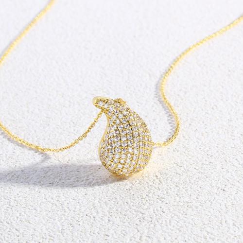 Collier en laiton cubique Zircon Micro Pave, larme, Placage de couleur d'or, bijoux de mode & pavé de micro zircon & pour femme .71 pouce, Vendu par PC