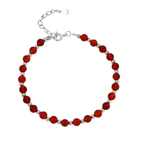 Sterling Silver Bracelets, 925 Sterling Silver, with Red Agate, with 3CM extender chain, for woman, silver color Approx 16 cm 