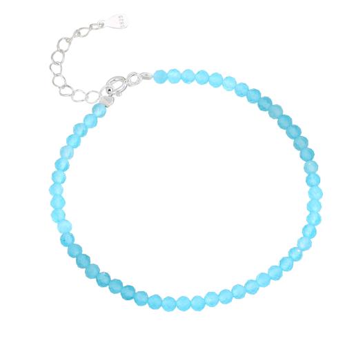 Sterling Silver Bracelets, 925 Sterling Silver, with Cats Eye, with 3CM extender chain, for woman, blue Approx 16 cm 