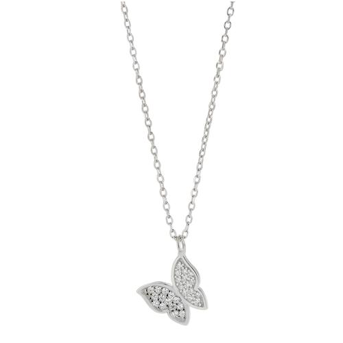 Cubic Zirconia Micro Pave Sterling Silver Necklace, 925 Sterling Silver, with 5CM extender chain, Butterfly, micro pave cubic zirconia & for woman, silver color Approx 40 cm 