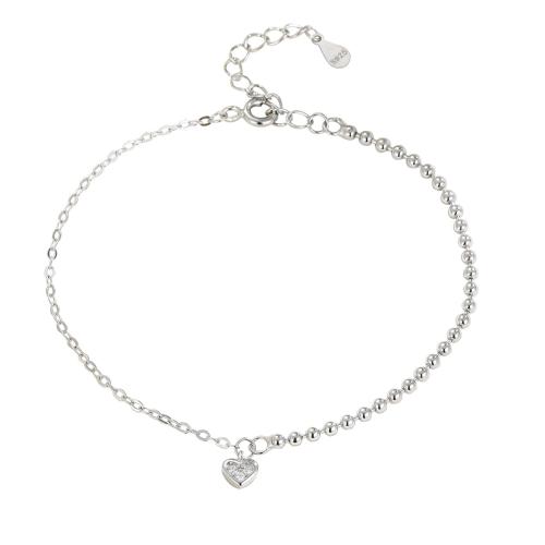 Cubic Zirconia Micro Pave Sterling Silver Bracelet, 925 Sterling Silver, with 3CM extender chain, Heart, micro pave cubic zirconia & for woman, silver color Approx 15.5 cm 