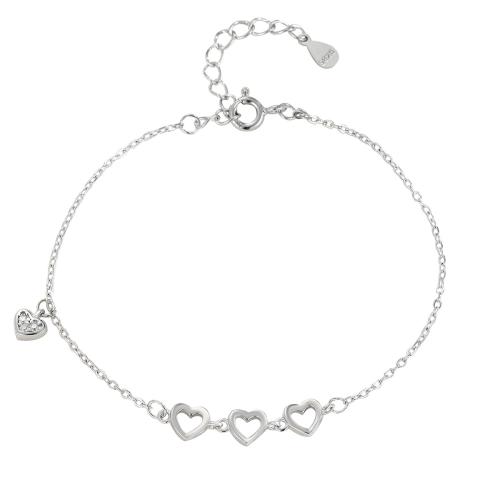 Cubic Zirconia Micro Pave Sterling Silver Bracelet, 925 Sterling Silver, with 3CM extender chain, Heart, micro pave cubic zirconia & for woman, silver color Approx 16 cm 