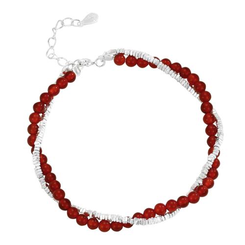 Sterling Silver Bracelets, 925 Sterling Silver, with Red Agate, with 3CM extender chain, for woman, silver color Approx 16 cm 